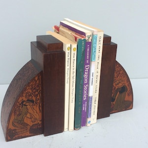 Pair of Vintage Wood Bookends, Mid Century Library Decor