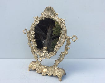 Miroir de courtoisie antique, miroir doré sur pied, décoration de chambre à coucher française