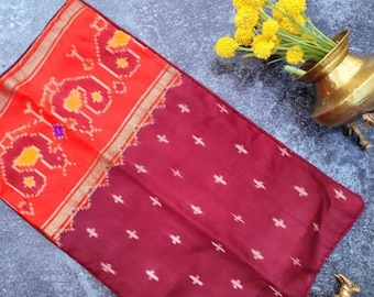 Red & orange ikkat silk