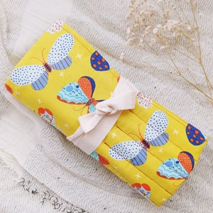 20-Slot Large Brush Roll, Pen Roll, Tool Roll, Watercolor Brush Holder, Calligraphy Pen Roll, Knitting Needle Storage, Butterfly Design