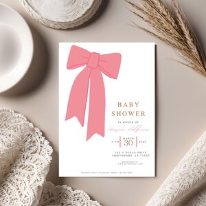 Pink Bow Baby Shower Invitation