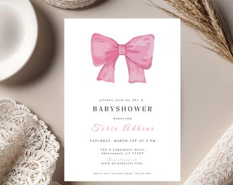 Invitación para baby shower de niña con lazo coqueto
