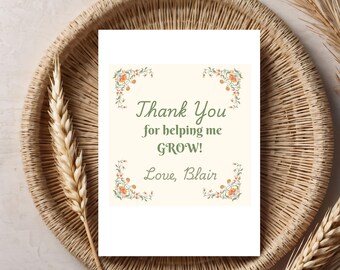 Etiqueta de regalo de agradecimiento para maestros: ¡Gracias por ayudarme a crecer!