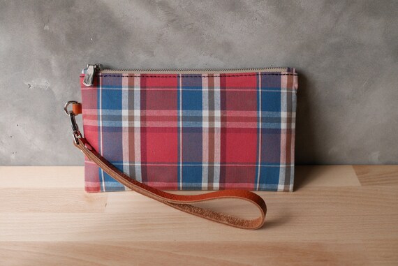 Wristlet Bag Red Barn Yarn Dye Woven Fabric Etsy