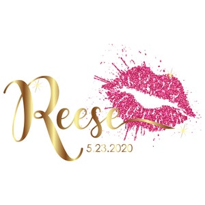 Kiss Lips Gold Glitter Bat Mitzvah Logo