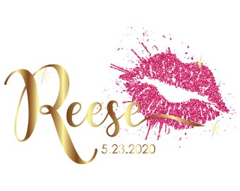 Kiss Lips Gold Glitter Bat Mitzvah Logo