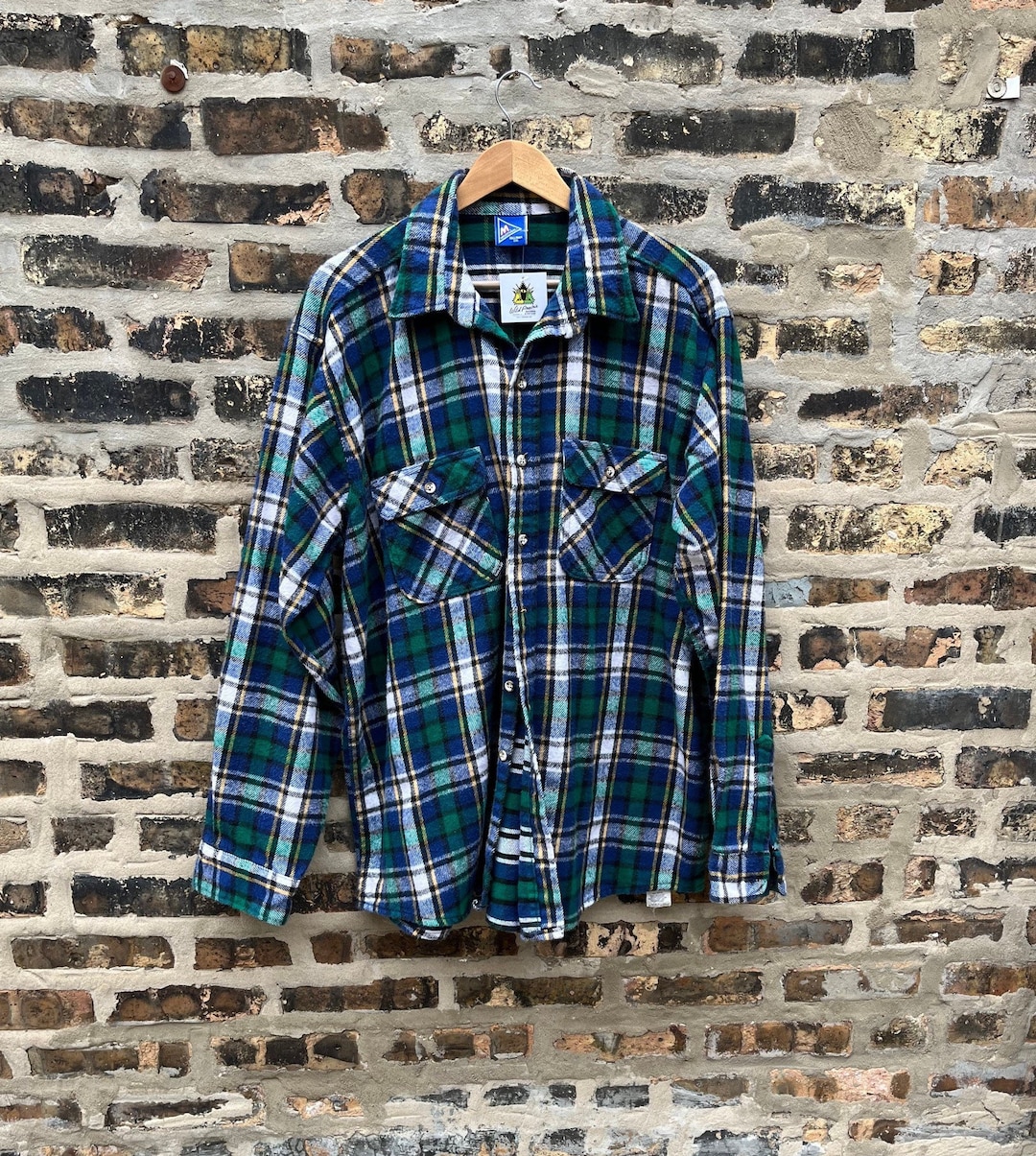 Retro 80s Mighty Mac Flannel Button Down Shirt Green Blue - Etsy