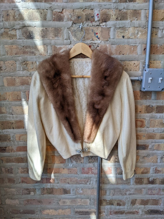 Vintage 40s 50s Cream Cardigan Sweater 