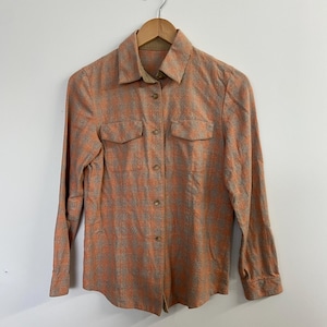 Y2K Orange Brown Button Down Western Plaid Button Up Shirt Blouse Small