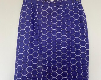 Retro 80er Jahre Oro Solo Lila Blau Bleistiftrock mit Wabenmuster 6