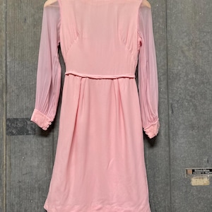 Vintage 50s 60s Handmade Pink Dress Sheer Sleeves Small