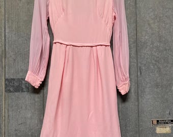 Vintage jaren 50 60s handgemaakte roze jurk doorschijnende mouwen klein