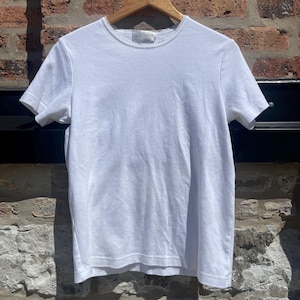 Retro 80s 90s Sport Savvy 100% Thick White Cotton Summer Tee Shirt Subtle Lace Collar Small Medium