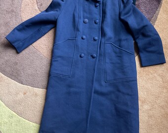 Vintage 60er Jahre Clayton Custom Kleidung dunkelblauer schwerer zweireihiger Mantel klein