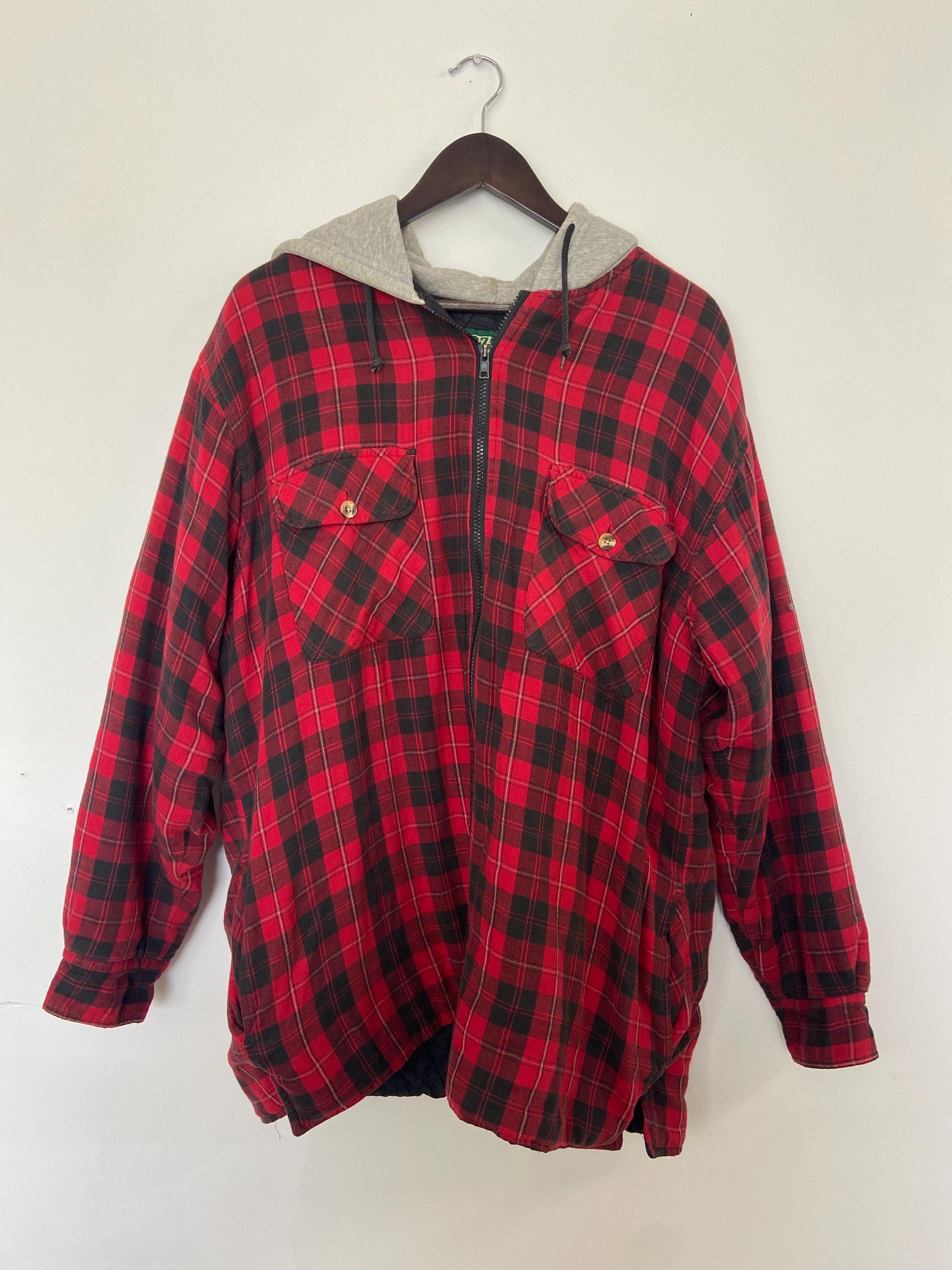 Retro 90s Ozark Trail Red and Black Flannel With Hood L Etsy