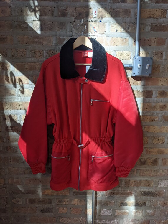 Retro 90s Y2K Liz & Co Long Red Belted Jacket Medi