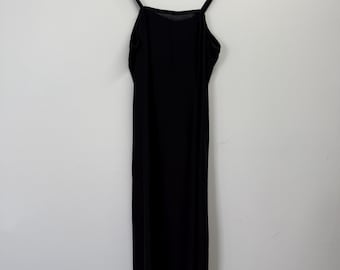 Vintage 60er Jahre Spaghetti-Träger Slip Boxy Schwarz Kleid Viereck-Ausschnitt Metall-Reißverschluss