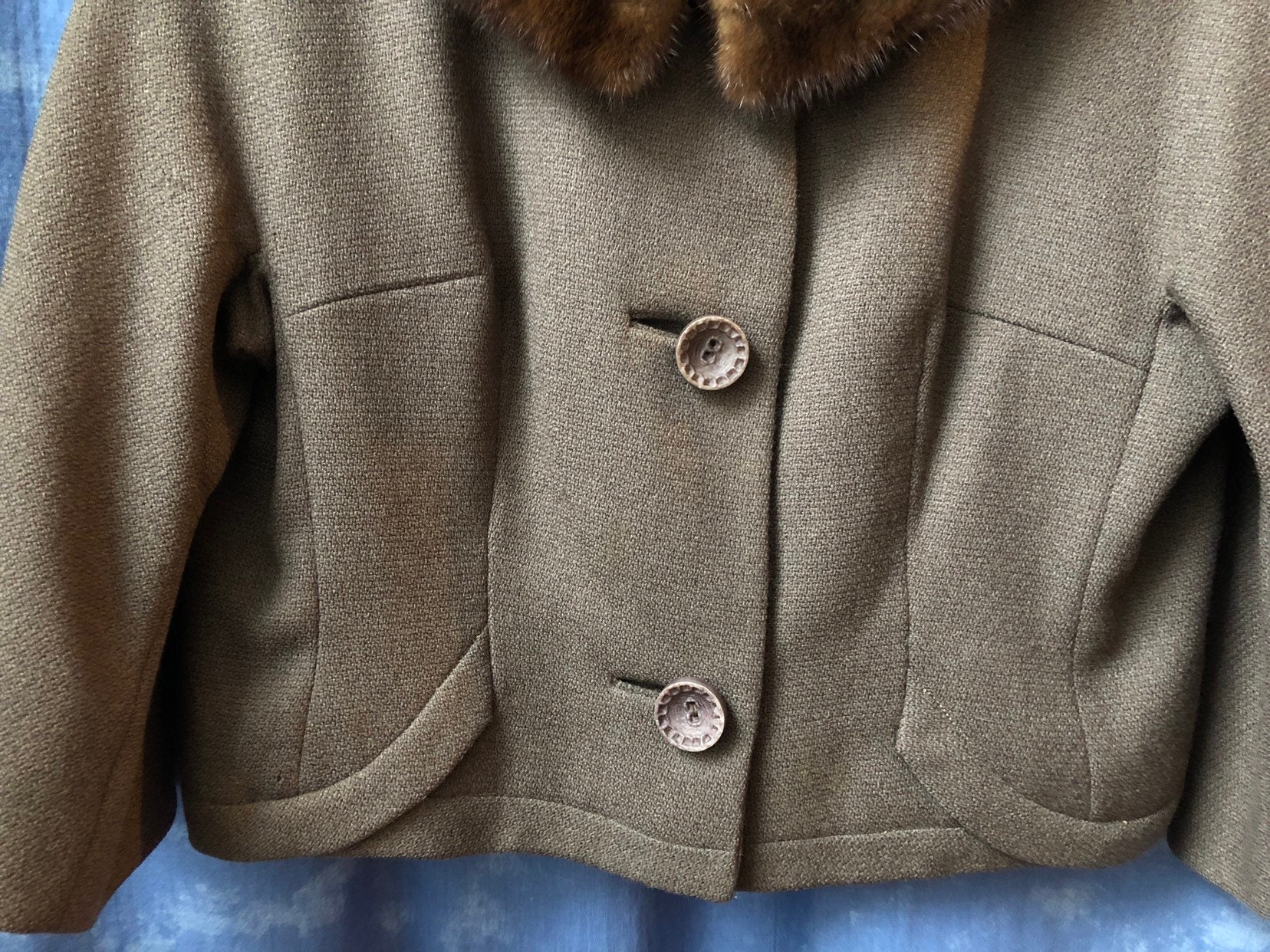 Vintage 50s 60s Short Jacket Real Fur Collar Big Buttons Fully | Etsy