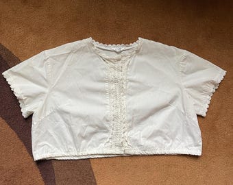 Vintage jaren 60 70 Duits 100% katoen witte kanten rand bijgesneden boxy romantische blousetop klein medium