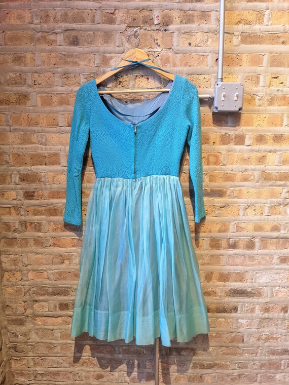 Vintage 50s 60s Fit & Flare Dress Turquoise Blue … - image 2