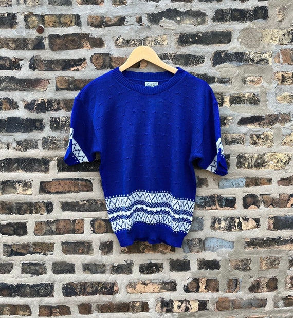 Vintage Cuddle Knit Sweater Short Sleeve Royal Blu