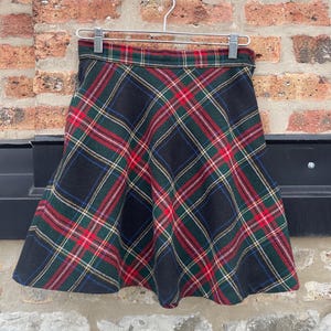 Retro 90s Express Plaid Wool Mini Skater Skirt Red Green Blue 7/8 Small Medium
