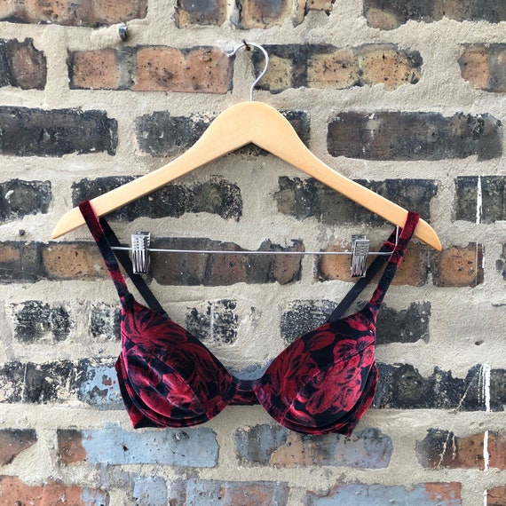 Retro 80s 90s Lily of France Velvet Maroon Black F