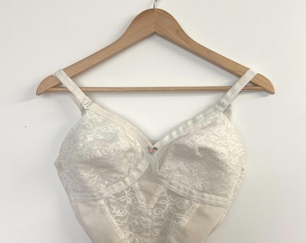 Vintage 60er 70er Jahre Weiß Spitze Bustier BH Sexy Top Spitze Dessous Medium Large
