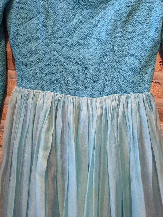 Vintage 50s 60s Fit & Flare Dress Turquoise Blue … - image 3