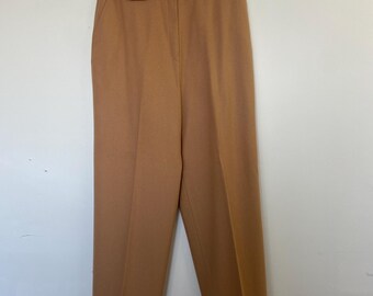 Retro 80er Jahre Camel Hose Hoch taillierte Jacken Winter Wolle Bundfalte Goldfarbene Knöpfe Groß 16
