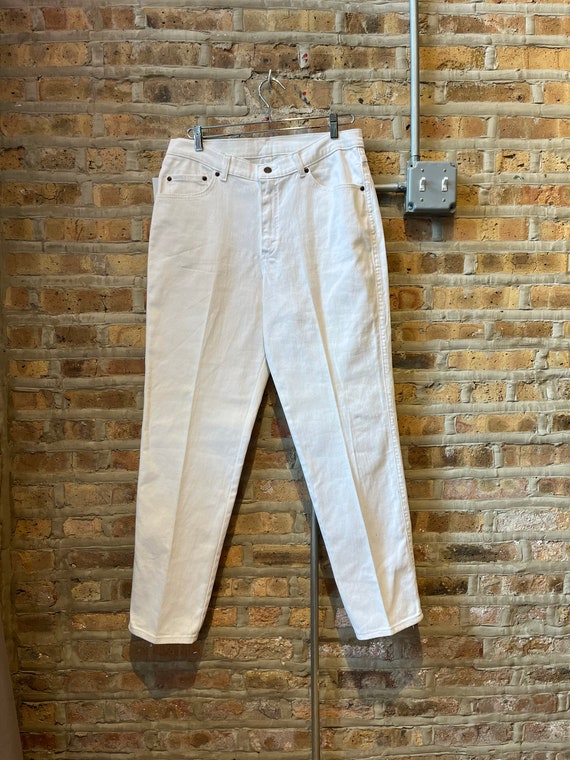 Retro 90s LEE White Denim High Waisted Tapered Mo… - image 1