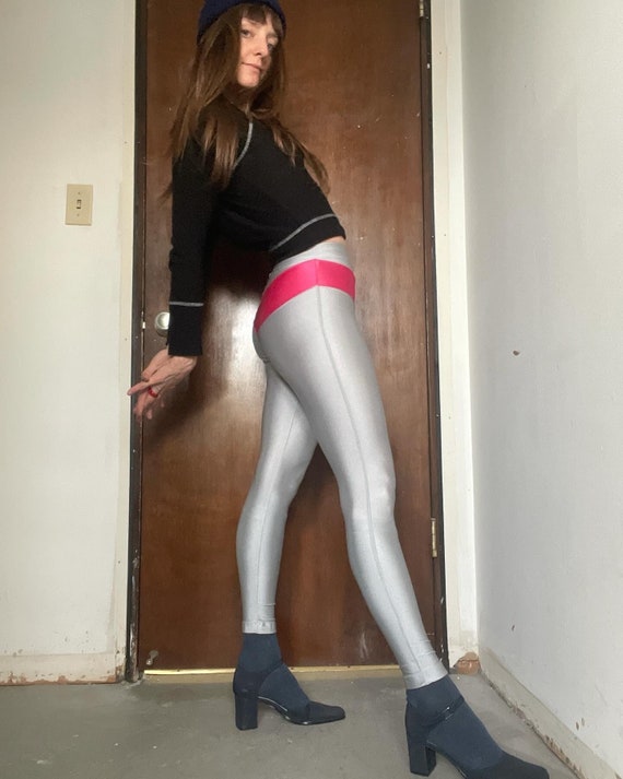 Vintage 80s Champion Leggings XXS Silver Superhero