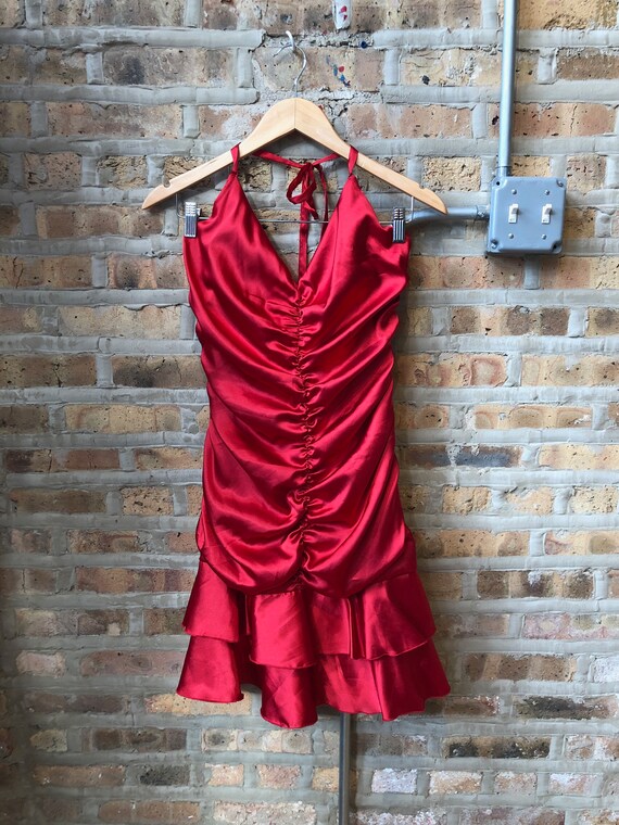 charleston tasseled shawl Red party dance occasion dress made in the 70s from fringe