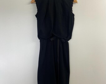 Vintage 60er JahreJonathan Logan Schwarzes Kleid mit Stehkragen Ärmellos Small Medium