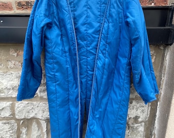 Vintage Blau Gesteppte Lange Offene Stil Schichtung Jacke Liner Large