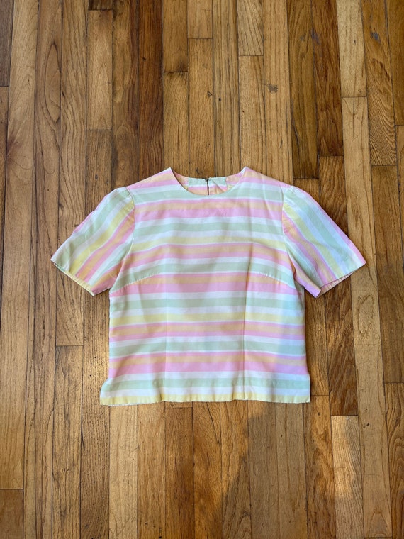 Vintage 60s Sherbet Pastel Striped Blouse Zipper B