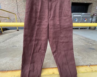 Vintage heren 50s 60s The Gang bruine getextureerde taps toelopende linnen broek medium large