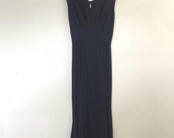 Vintage 60er Jahre Lee Claire Langes Schwarzes Ärmelloses Bodenlanges Mermaid Kleid Small
