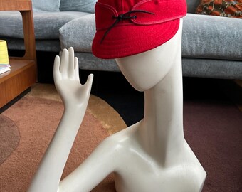 Vintage 60er 70er Stormy Kromer USA Made Rote Wolle Kappe Ohrenklappen Hut 6 7/8