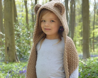 CROCHET PATTERN- The Bramble Bear Hooded Scarf (Toddler, Child, Teen, Adult sizes) -crochet hood pattern crochet scarf -Instant PDF Download