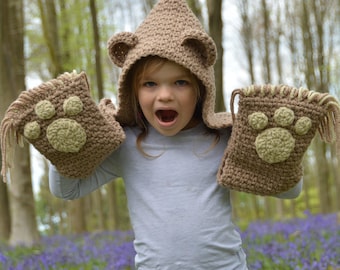 CROCHET PATTERN- The Bramble Bear Hooded Scarf (Toddler, Child, Teen, Adult sizes) -crochet hood pattern crochet scarf -Instant PDF Download