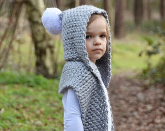 CROCHET PATTERN- The Snowdrift Hooded Scarf (Toddler, Child, Teen, Adult sizes) -crochet hood pattern crochet scarf -Instant PDF Download