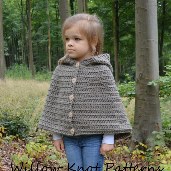 CROCHET PATTERN - The Wildwood Cape (1/2, 3/4, 5/7, 8/10, 11/13, 14/16, S/M, L/XL) - crochet cape pattern crochet hood -Instant pdf Download