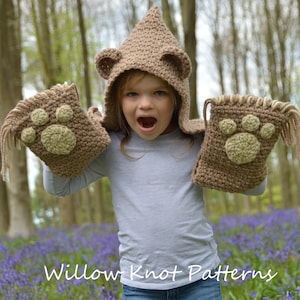 CROCHET PATTERN The Bramble Bear Hooded Scarf Toddler, Child, Teen, Adult sizes crochet hood pattern crochet scarf Instant PDF Download image 1