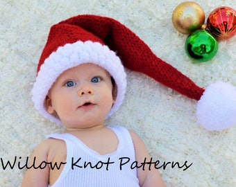 CROCHET PATTERN - The Yuletide Santa Hat (Baby, Toddler, Child, Teen, Adult sizes)-crochet santa hat pattern christmas -Instant PDF Download