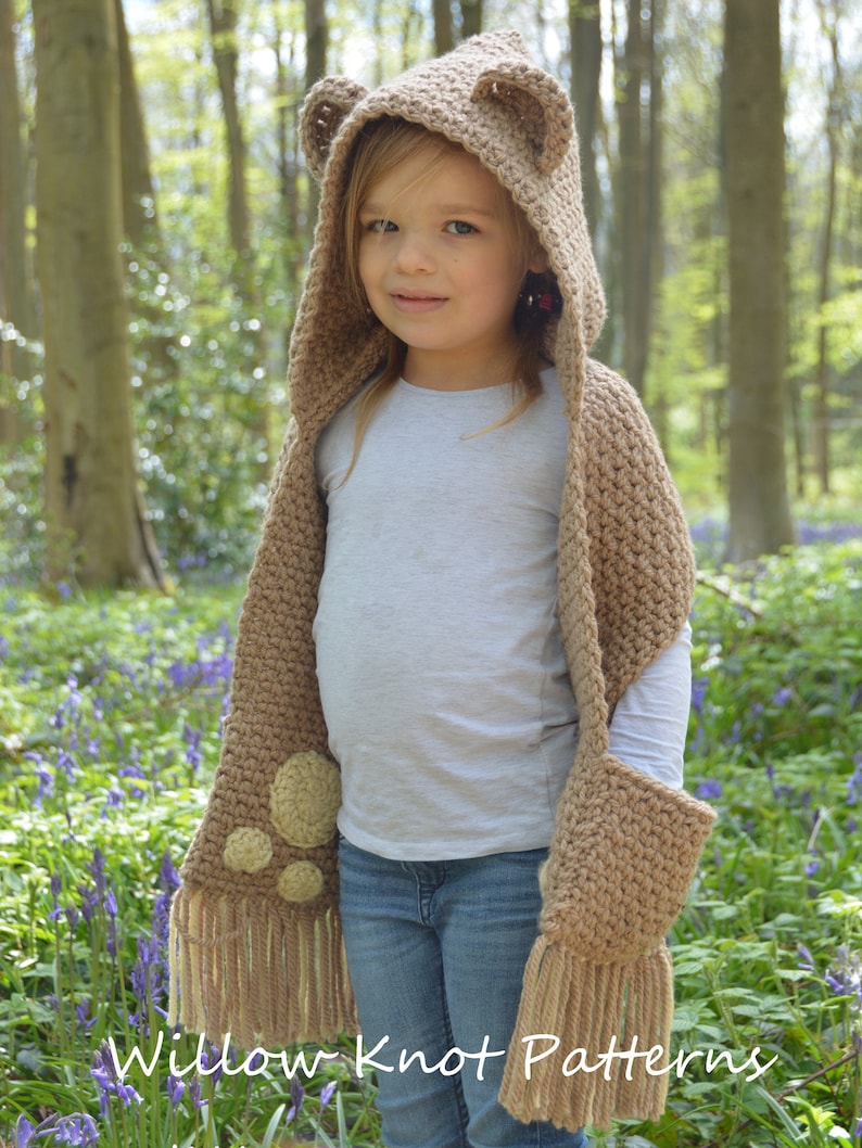 CROCHET PATTERN The Bramble Bear Hooded Scarf Toddler, Child, Teen, Adult sizes crochet hood pattern crochet scarf Instant PDF Download image 2