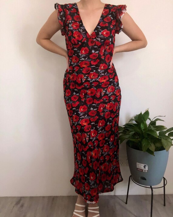 Sz 1 Vintage Flower Print Pinafore Dress Reversible