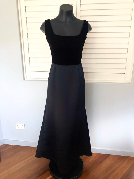 Vintage Black Velvet and Satin 80s Evening Gown