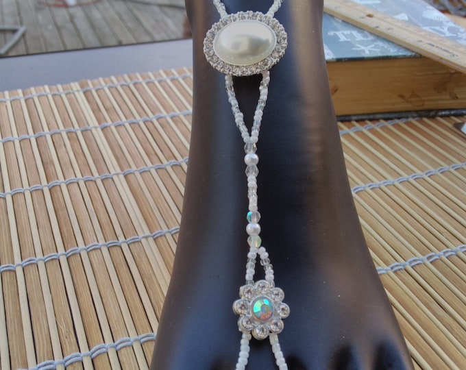 Wedding White Pearl and Crystal Barefoot Sandals