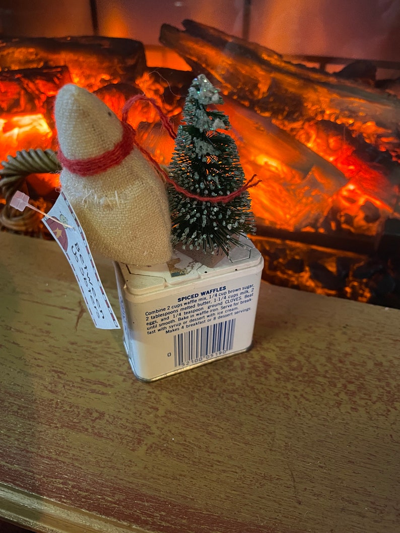 Vintage Spice Tins with a Homemade Snowman and Bottle Brush Tree image 2